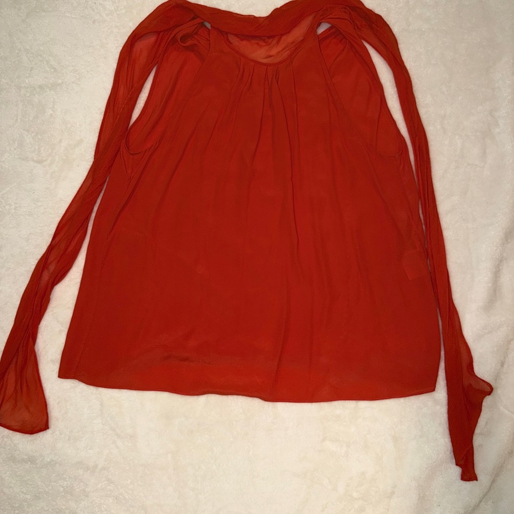 Diane Von Furstenberg Scarlet Red Sleeveless Tie-Neck Blouse